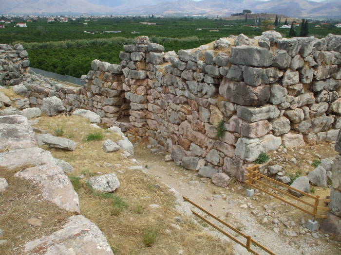 View from above of the approach to the main entrance to Tiryns.