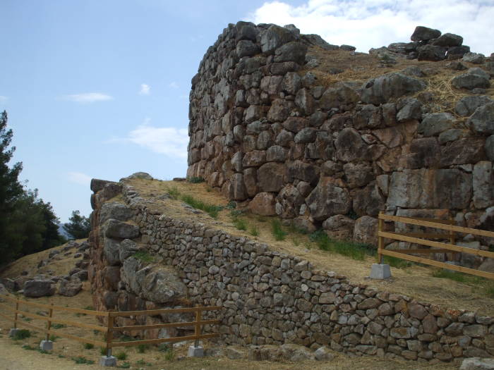 Ramp ascending the massive stone walls of the Mycenaean fortress of Tiryns.