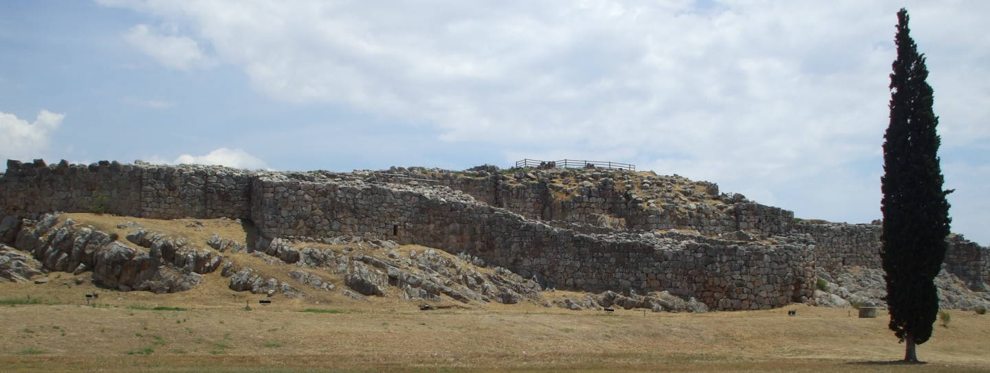 Massive stone walls of the Mycenaean fortress of Tiryns.