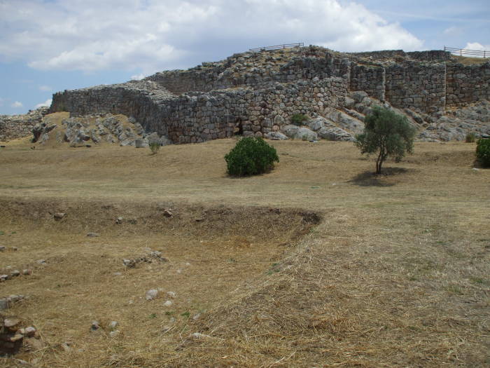 Massive stone walls of the Mycenaean fortress of Tiryns.