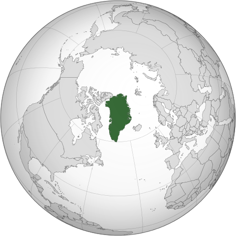 World map showing Greenland, from https://commons.wikimedia.org/wiki/File:Greenland_%28orthographic_projection%29.svg