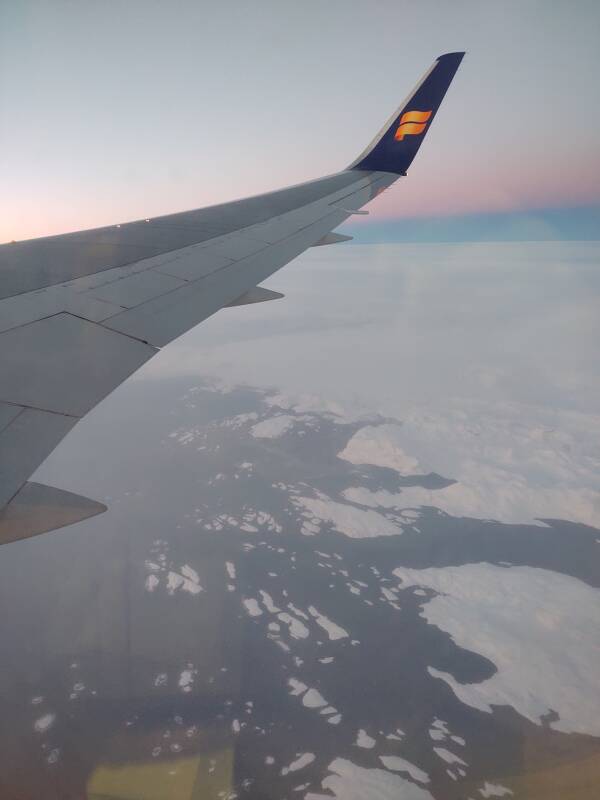 View of Greenland from on board Iceland Air flight 615 from Reykjavík's Keflavík airpot to New York JFK, 06 January 2022, outbound over the west coast of Greenland.