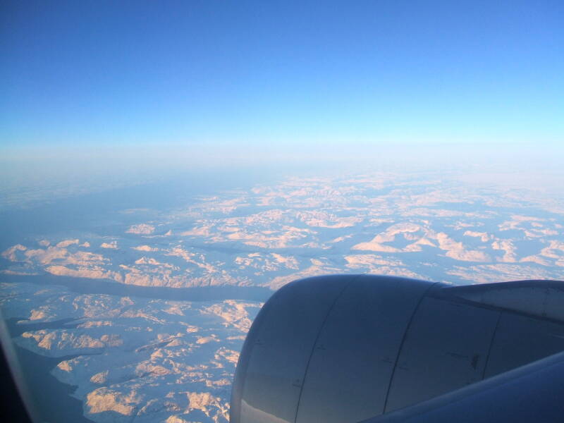 View of Greenland from on board Northwest Airbus 330 from London Gatwick to Minneapolis, 13 December 2006, crossing Greenland just south of Nuuk.