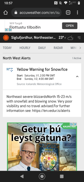 Yellow Alert from the Iceland Meteorological Office.