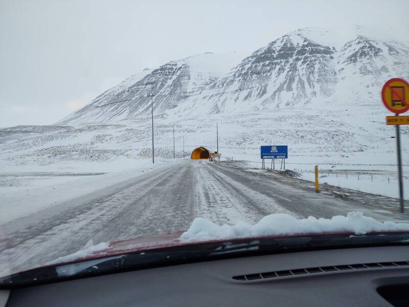 Entering Héðinsfjarðargöng tunnel from Ólafsfjörður to Siglufjörður.