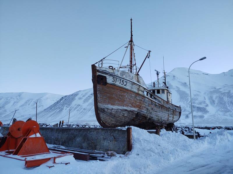 Old wooden fishing ship in Siglufjörður.