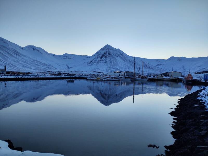 Mountains overlooking the port in Siglufjörður.