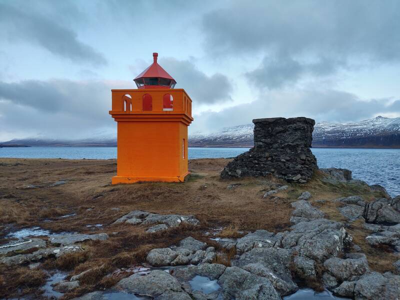 Hafnarnesviti lighthouse on Fáskrúðsfjörður fjord.