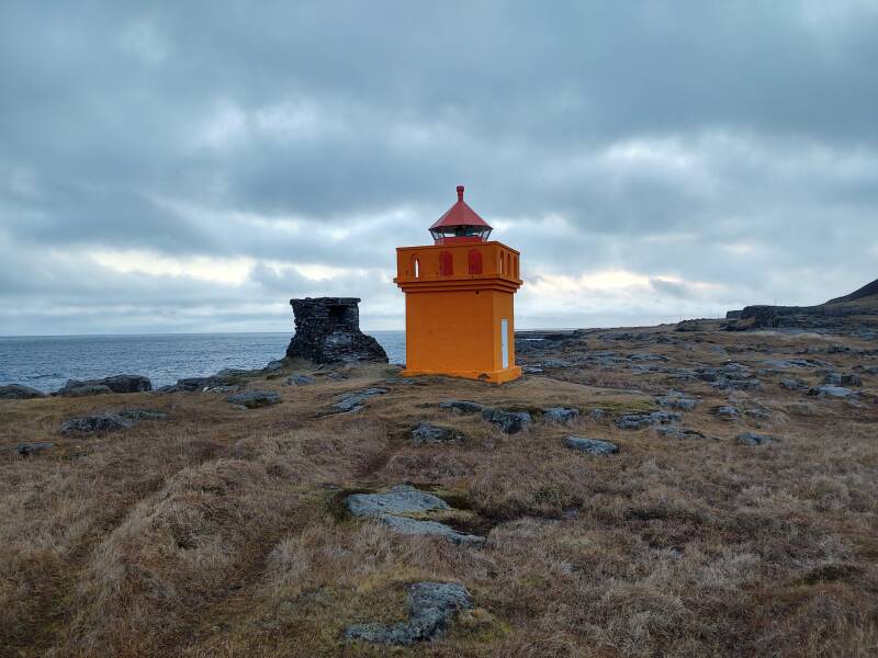 Hafnarnesviti lighthouse on Fáskrúðsfjörður fjord.
