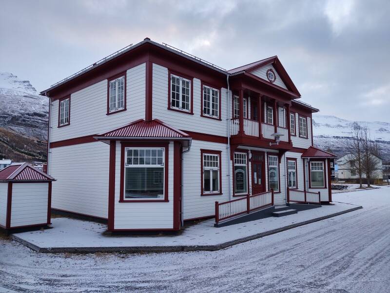 Colorful local government building in Seyðisfjörður.