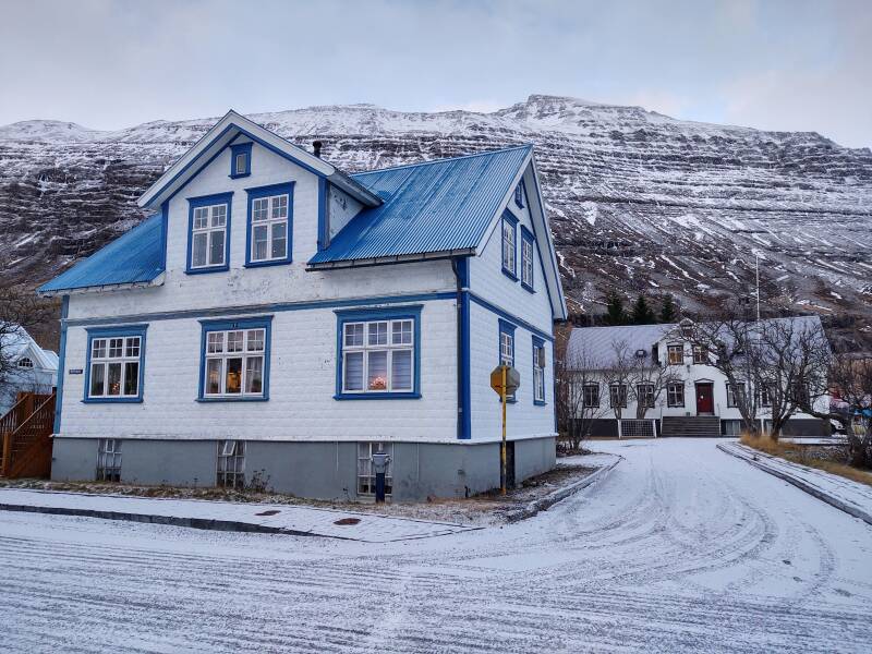 Colorful homes and guesthouses in Seyðisfjörður.
