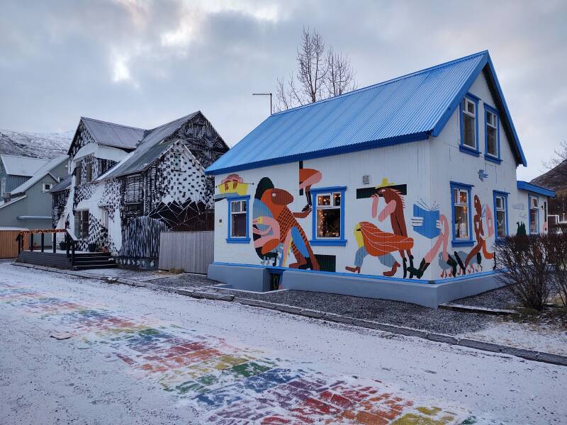 Colorful businesses in Seyðisfjörður.