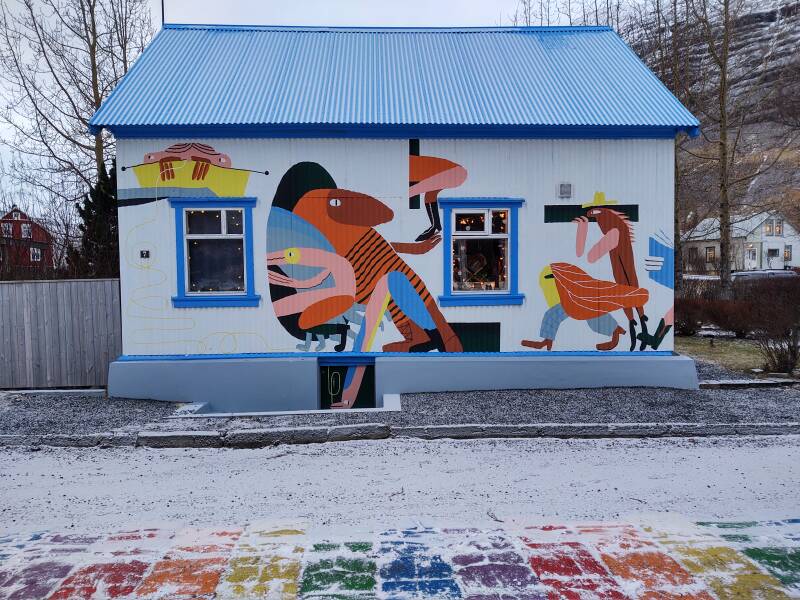 Colorful businesses in Seyðisfjörður.