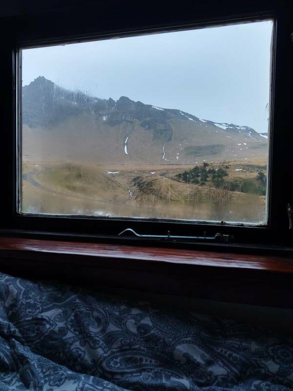 View from my bed at the Norður Hostel in Vík.