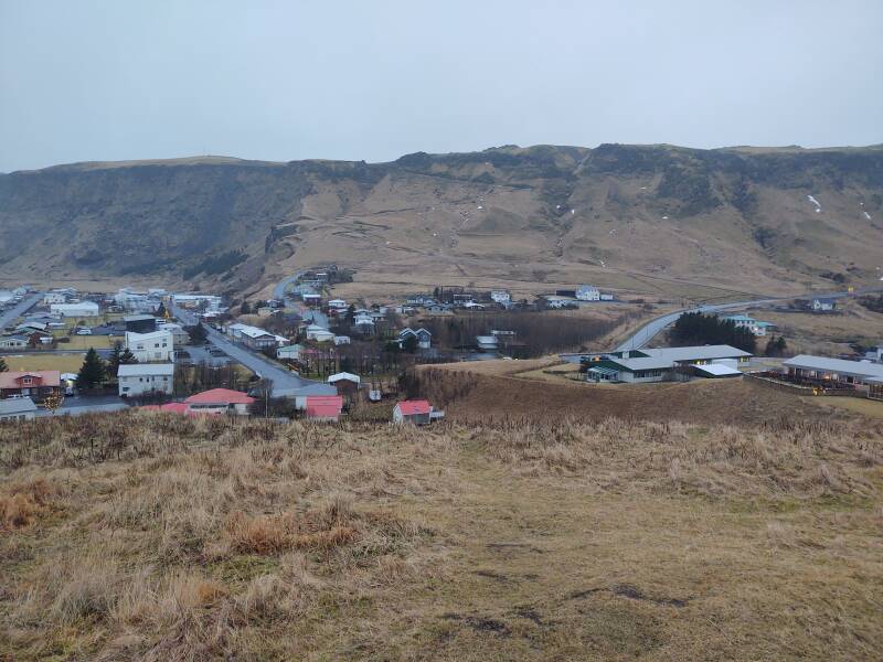 View to the west over the town from the Church in Vík.