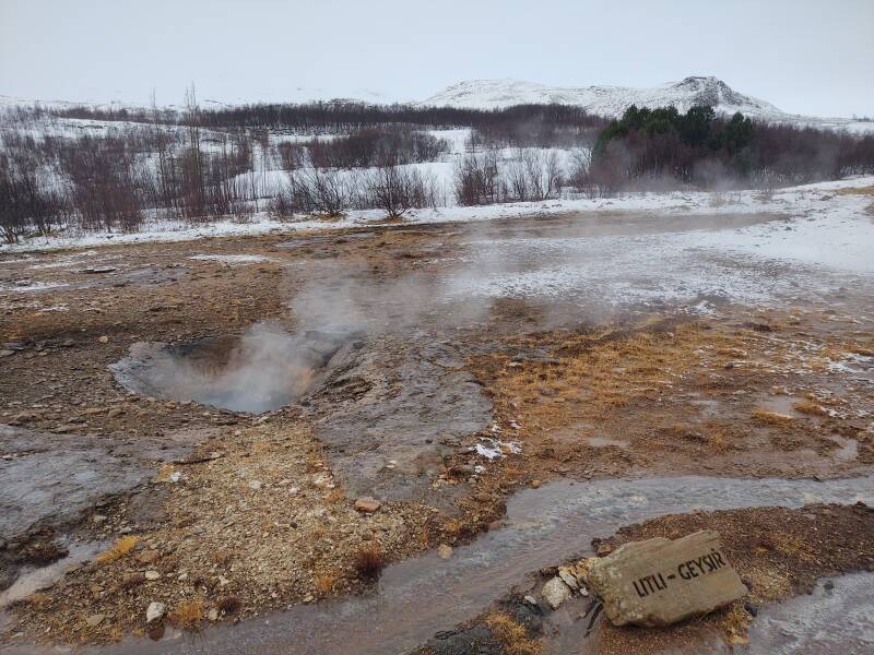 Litli Geysir, one of the thermal features along the Hvitá river in the Haukadalur valley on the slope of Laugarfjall hill.