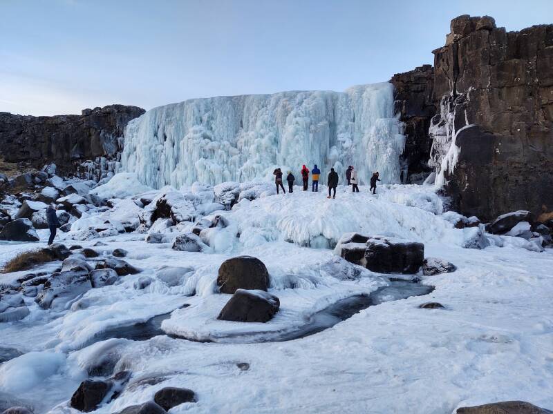Frozen waterfall at Þingvellir.