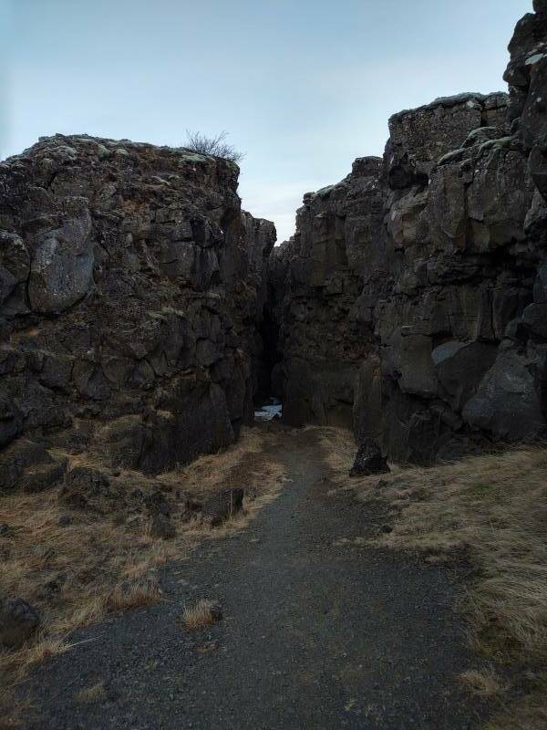 Rift in basalt layers at Þingvellir.