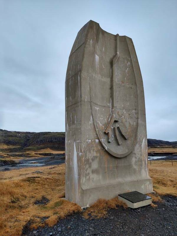 Monument to J#x00f3;n Eiriksson along the Ring Road north of Hali in Iceland.