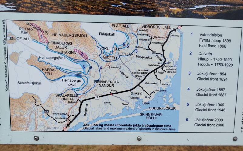 Map at Eskey viewpoint along the Ring Road north of Hali in Iceland.