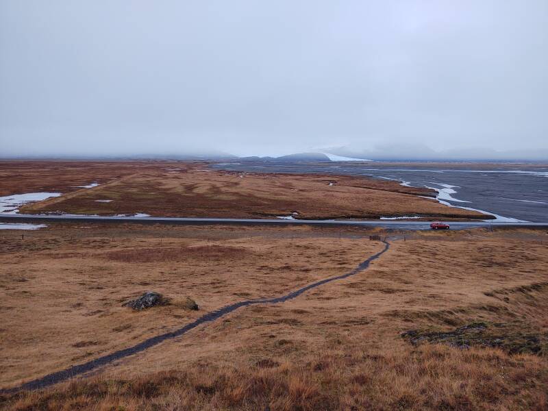 View north from Eskey viewpoint along the Ring Road north of Hali in Iceland.