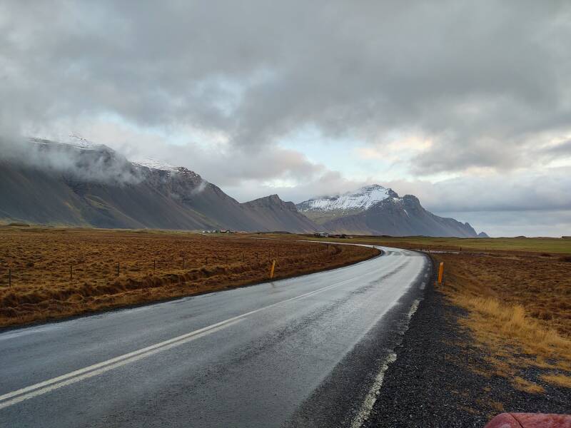 Leaving Höfn on Highway 1, driving north into the Eastfjords region.