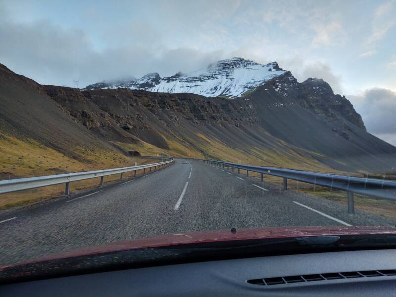 Approaching Almannaskarðsgöng tunnel along Highway 1 north of Höfn.