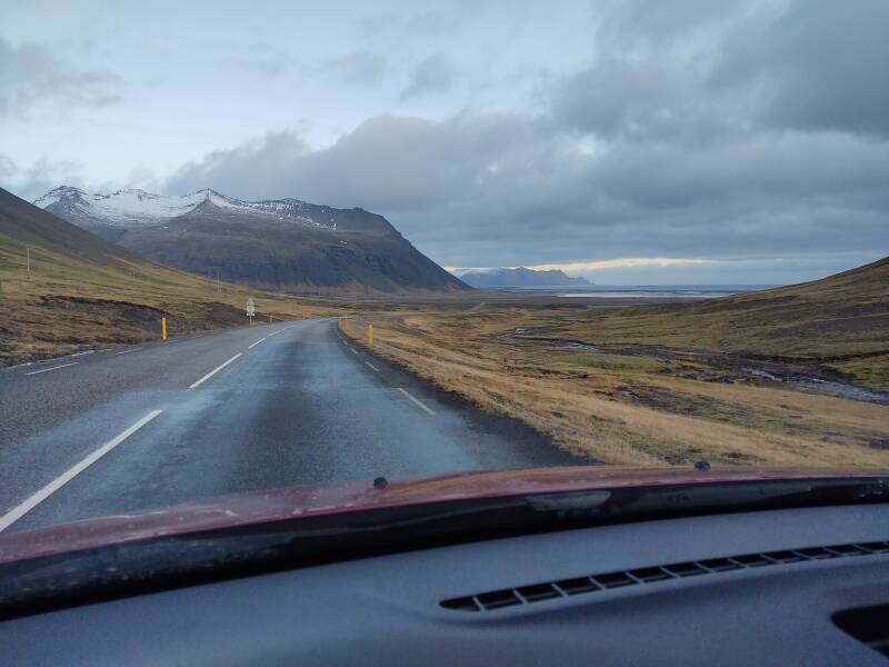 Exiting the Almannaskarðsgöng tunnel along Highway 1 north of Höfn.