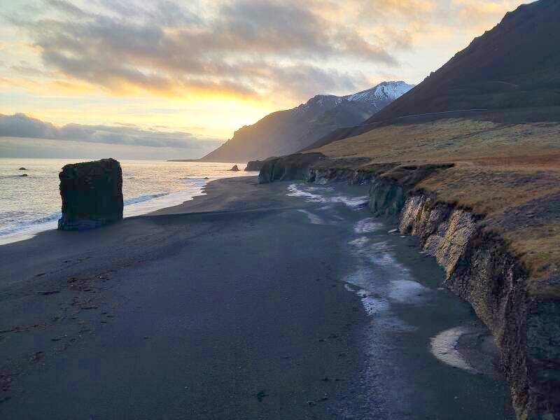 Monolith on black sand beach between Hvalnes and Álftafjörður.