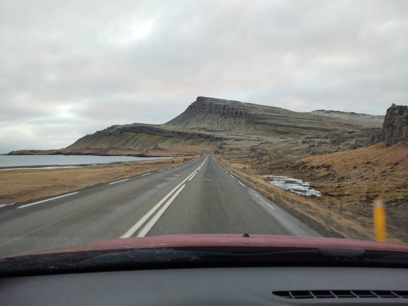 Rugged cliffs along Highway 1 near Breiðdalsvík.