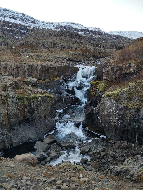 Fossá waterfalls near the west end of Brufjörður.