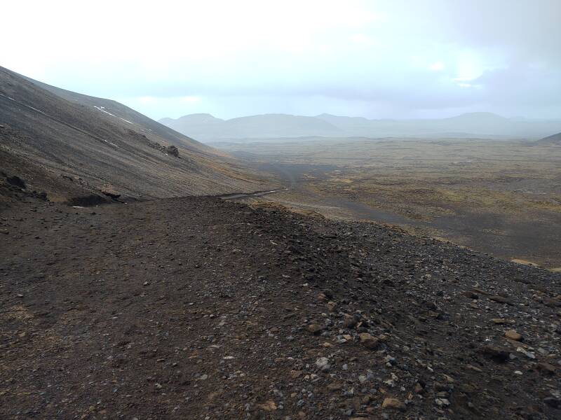 Starting back down from the edge of the lava flow at Fagradalsfjall volcano.