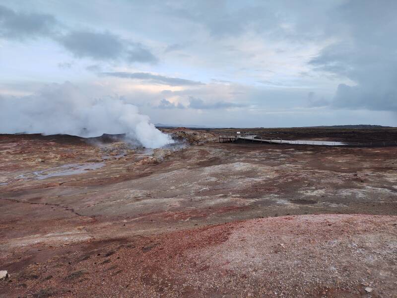 Gunnuhver hot springs near the Reykjanesvirkjun thermal and electrical power plant.