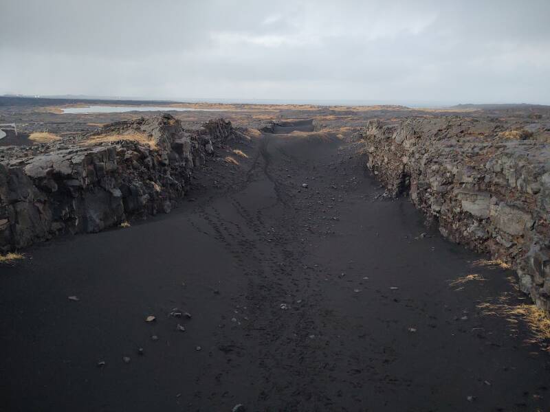 The Mid-Atlantic rift between the North American and Eurasian plates.