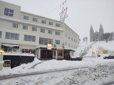 The main shopping street in Akureyri, the largest town in northern Iceland