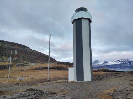 Streitisviti lighthouse in the Eastfjords region of Iceland's east coast.