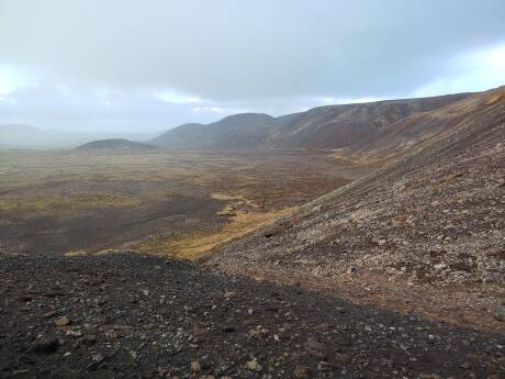 Mountainous terrain near Fagradalsfjall volcano in Iceland.