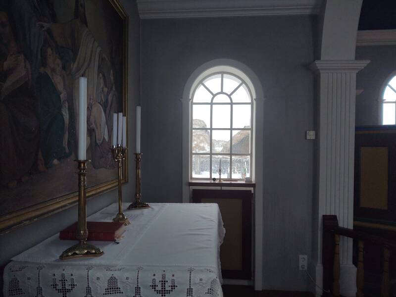 Interior of church at Glaumbær along Highway 75 south of Sauðárkrókur.