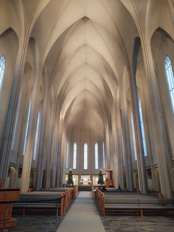 Interior of Hallgrimskirkja in Reykjavík.