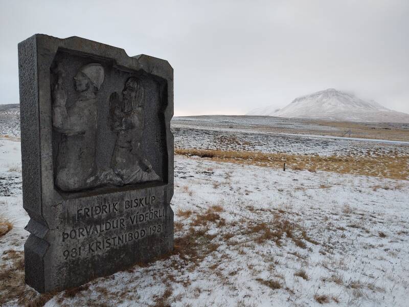 Monument to the missionaries Friðrik Biskup and Þorvaldur Víðförli along Highway 1 south of Blönduós.