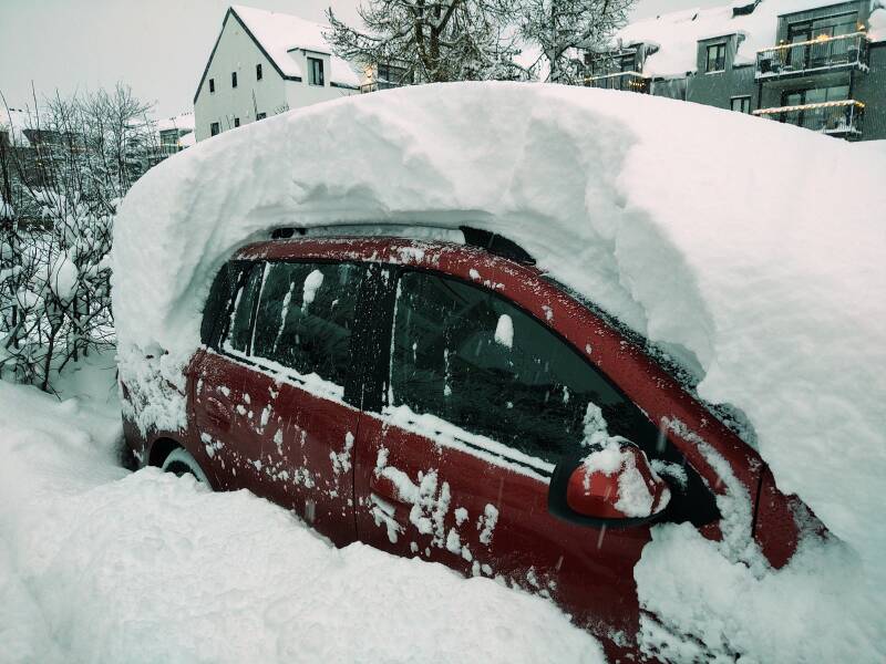 My car buried in snow in Akureyri.
