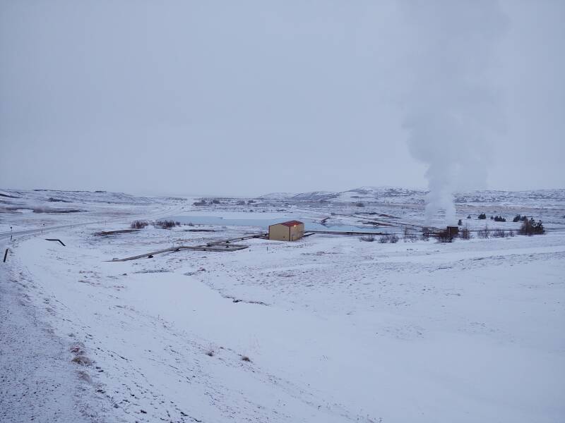 Geothermal springs around Mývatn along Highway 1 between Egilsstaðir and Akureyri.