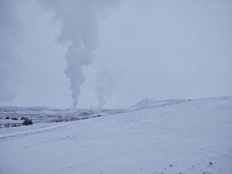 Geothermal springs around Mývatn along Highway 1 between Egilsstaðir and Akureyri.