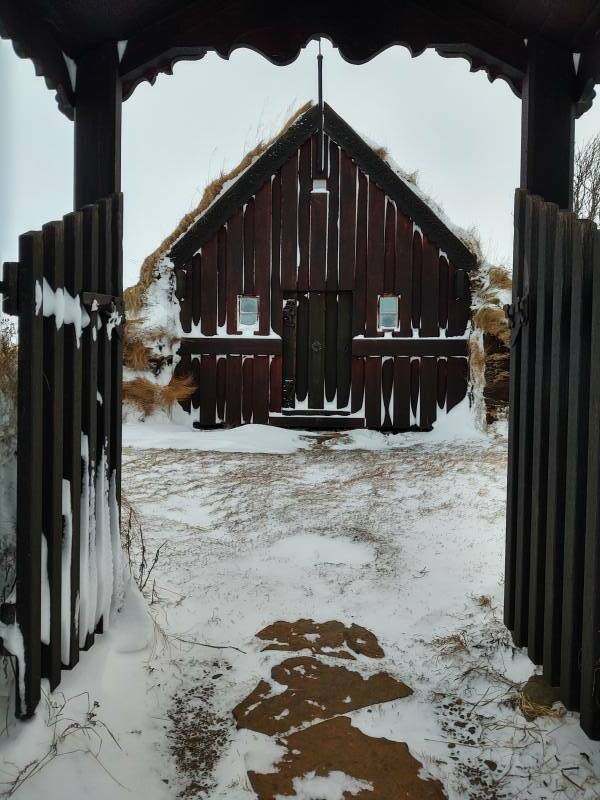 Grafarkirkja, purportedly the oldest turf church in Iceland.