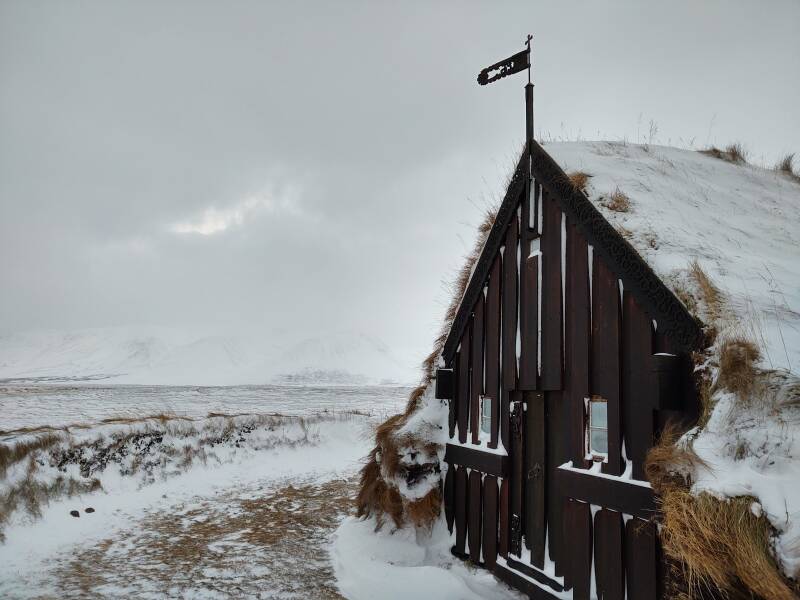 Grafarkirkja, purportedly the oldest turf church in Iceland.