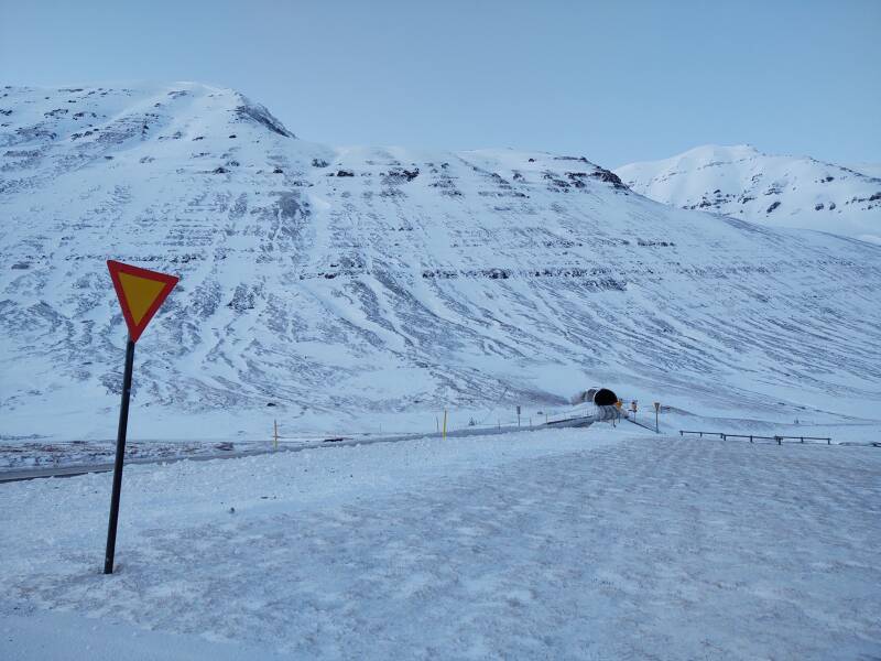 View west to the northern Héðinsfjarðargöng tunnel.