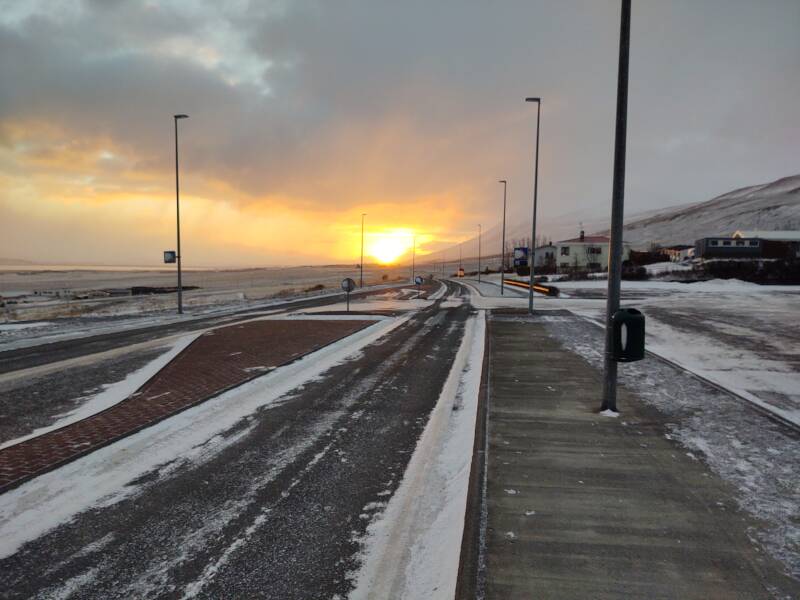 Sun rising in Sauðárkrókur.