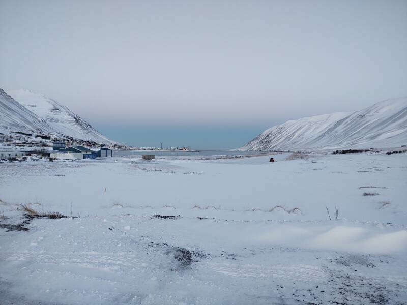Siglufjörður airport, looking down the fjord and out to the Greenland Sea.