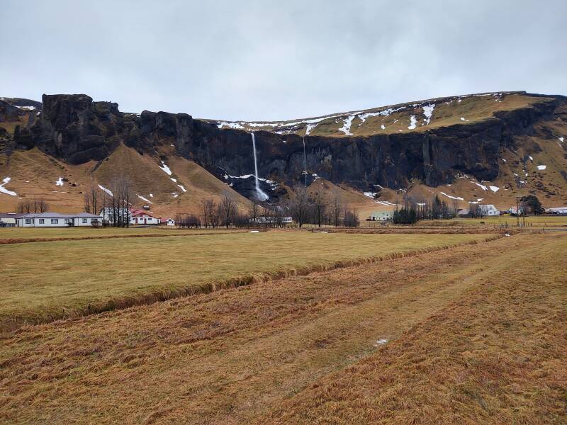 Waterfalls and basalt formations along the Ring Road in Iceland.