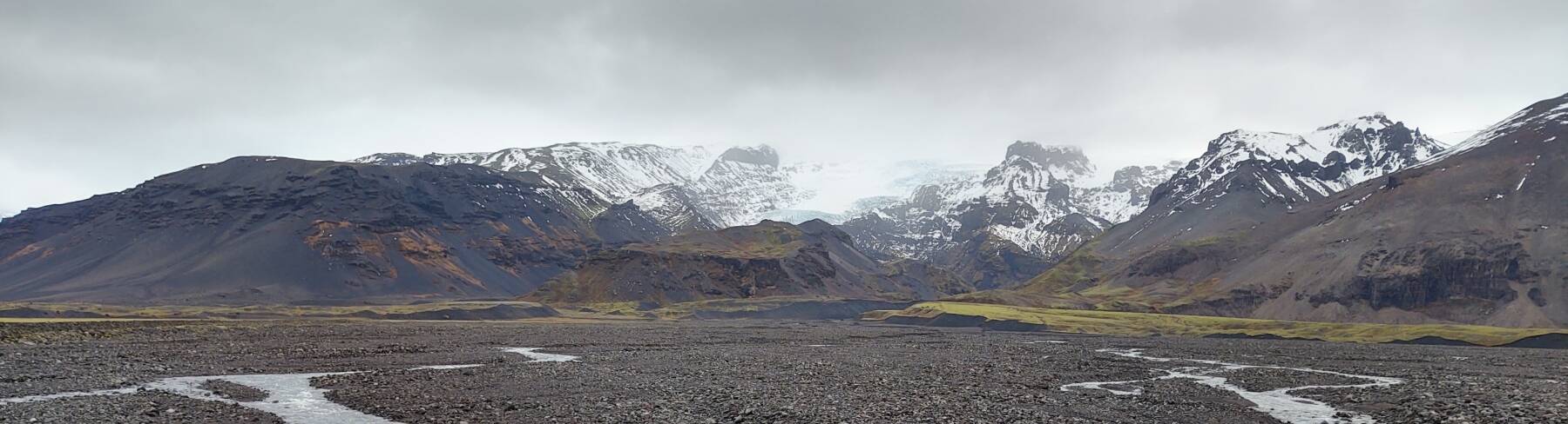 Glacial valleys of Öræfajökull along the Skeiðarársandur glacial outflow on the Ring Road in Iceland.